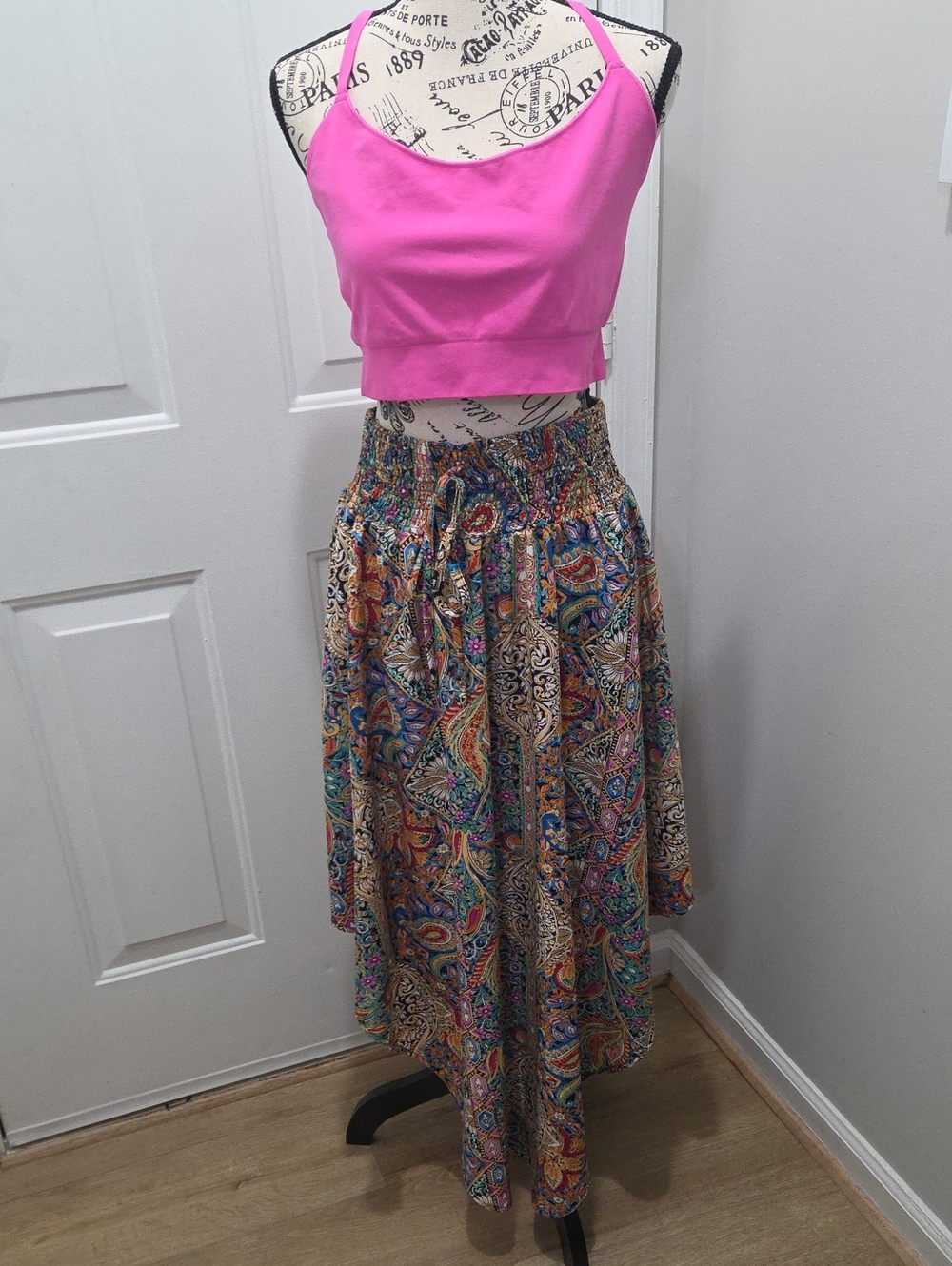 Women's Multicolor Paisley Maxi Skirt and Racer Back Bralette by VS